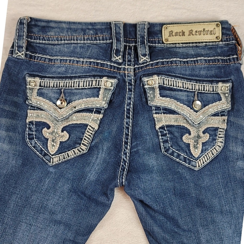 Rock Revival Jen Skinny Jeans Womens 28 Blue Denim Flap Pocket RP9180S
